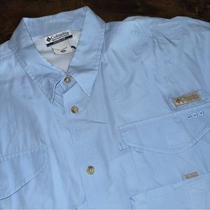 Columbia Blue PFG Fishing Shirt Omni-Shade Vented Cape Hook & Loop Mens 2XL